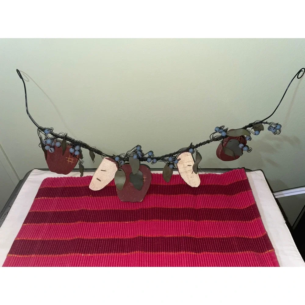 Rustic Farmhouse Apple Swag Garland Primitive Wood Apples Pip Berries Wall Decor